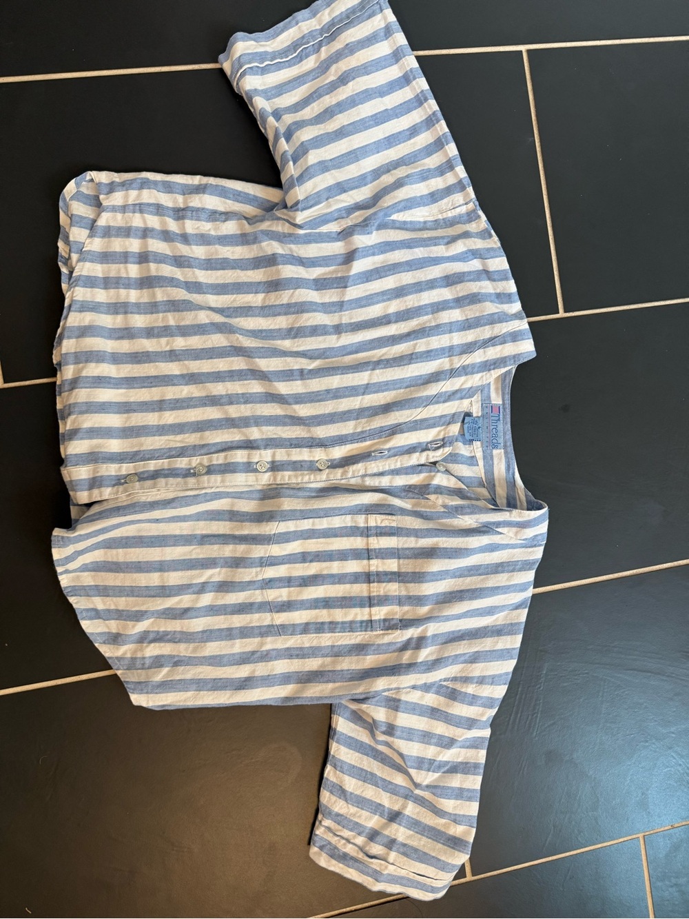 Vintage Blue & White Striped Button Down Crop Top